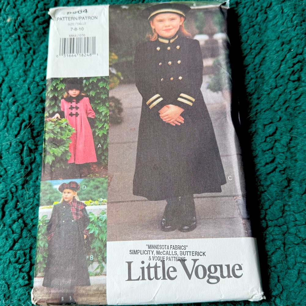 Vtg 1993 Little Vogue 8864 Coat Hat Patterns Uncut 7 8 10 Halloween sewing